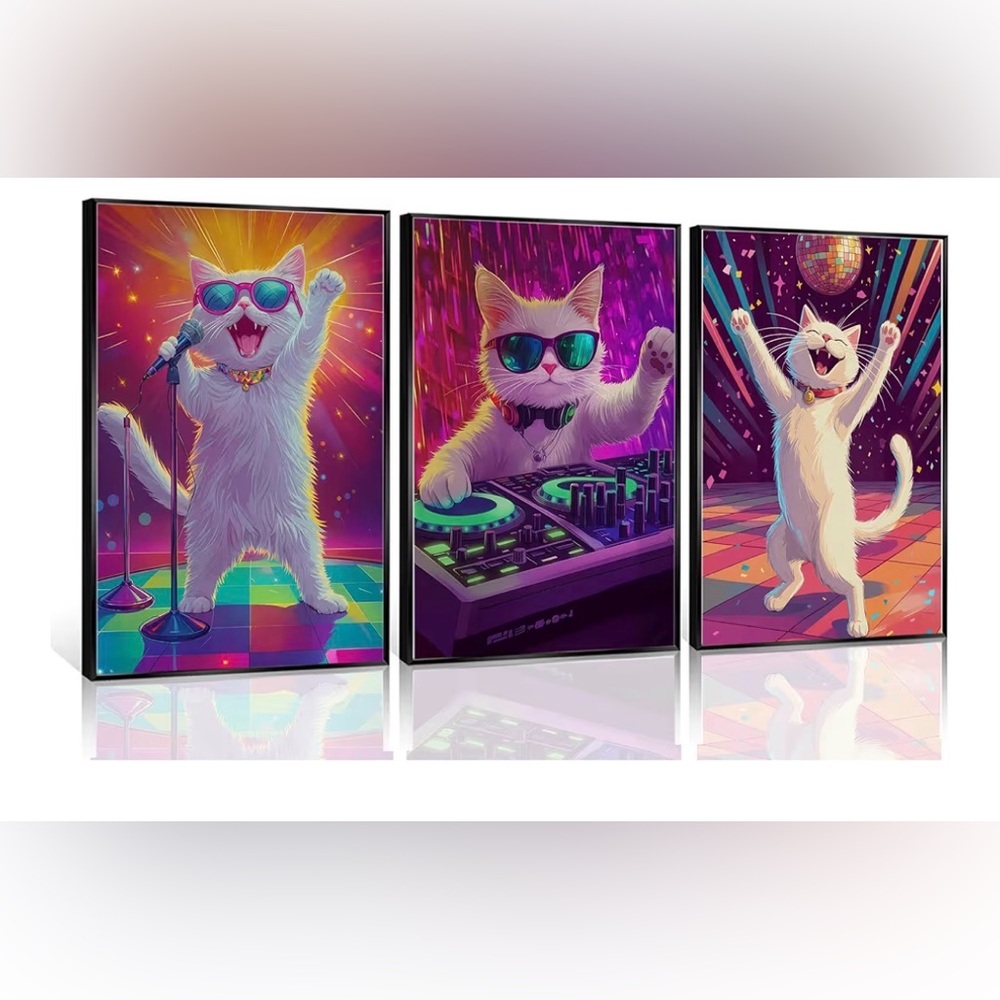 3Pcs Funny Cat Canvas Wall Art